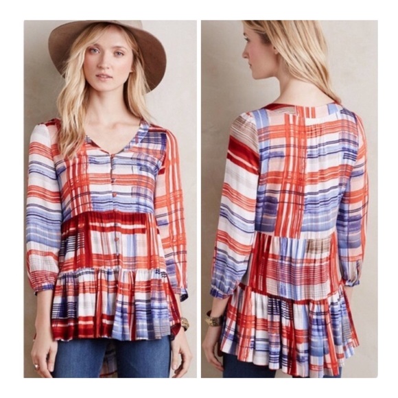 Anthropologie Tops - MAEVE Lila Plaid Tiered Tunic Top S